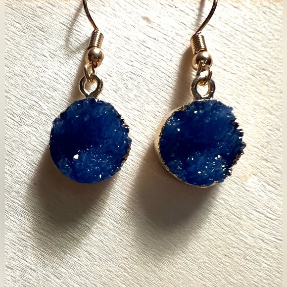 Stone Hook Drop Earring Round Circle Natural Quartz Geode Crystal Jewelry - Picture 6 of 6